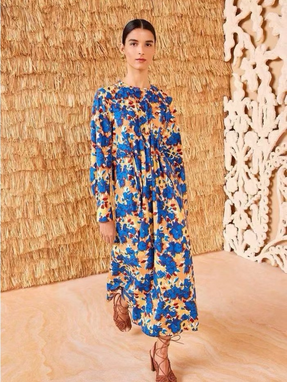 NWOT Ulla Johnson Floral Blue and Yellow Cotton Midi Dress, Size US 0/2/4/6/8/10